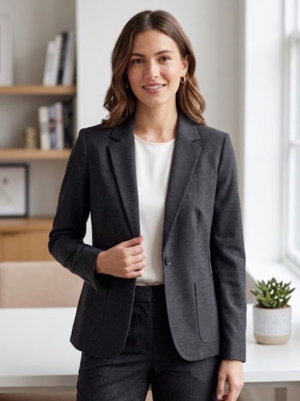 J.Crew Charcoal Wool Blazer Stretch 1-Button Structured Career Jacket 10 EUC
R